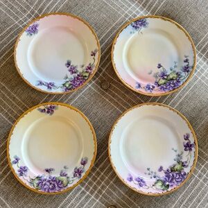 Set of 4 Vintage Hand-painted Floral China Plates
